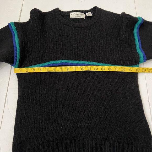 Yves Saint Laurent Men’s Wool Crewneck Sweater Size M Black Striped - Picture 5 of 6
